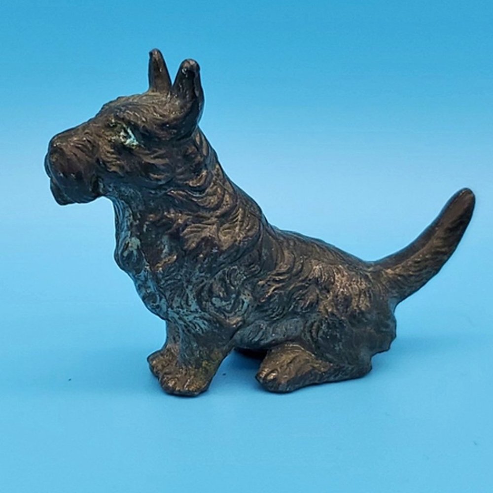 Vintage Painted Metal Mini Dog Figurine Scottie
